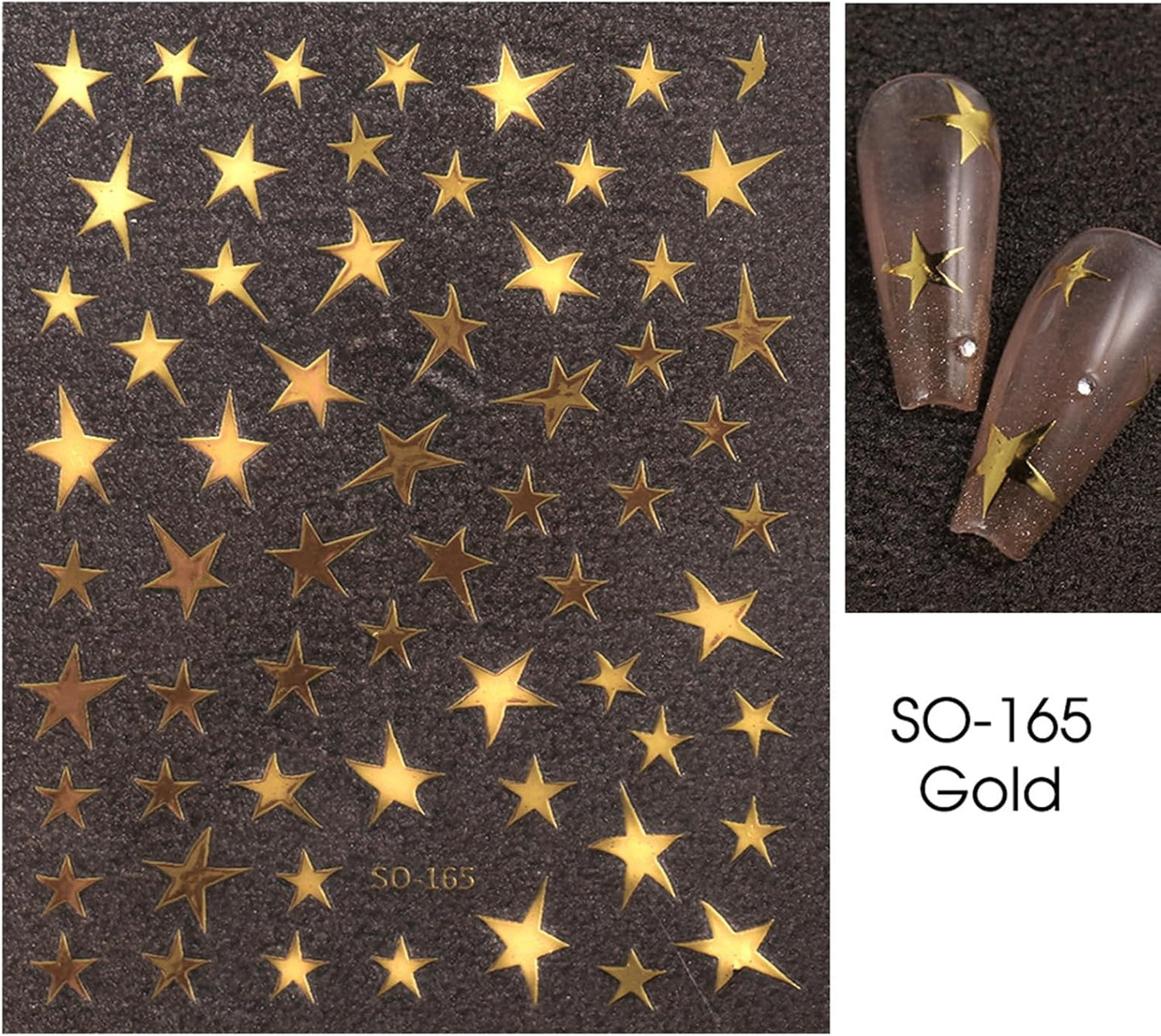 7 Sheets Star Nail Art Stickers - Gold, Silver, White, Black 3D Self-Adhesive Decals for Manicure Decorations - Nail Designs and Supplies for Women