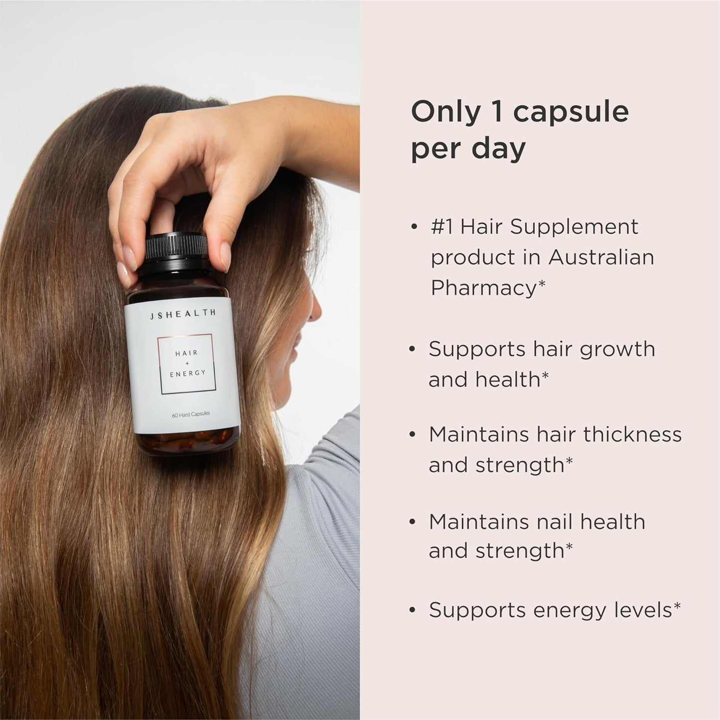 JSHealth Vitamins Hair and Energy Formula - Hair & Scalp Support Supplement with Iodine and Zinc - 30 Capsules