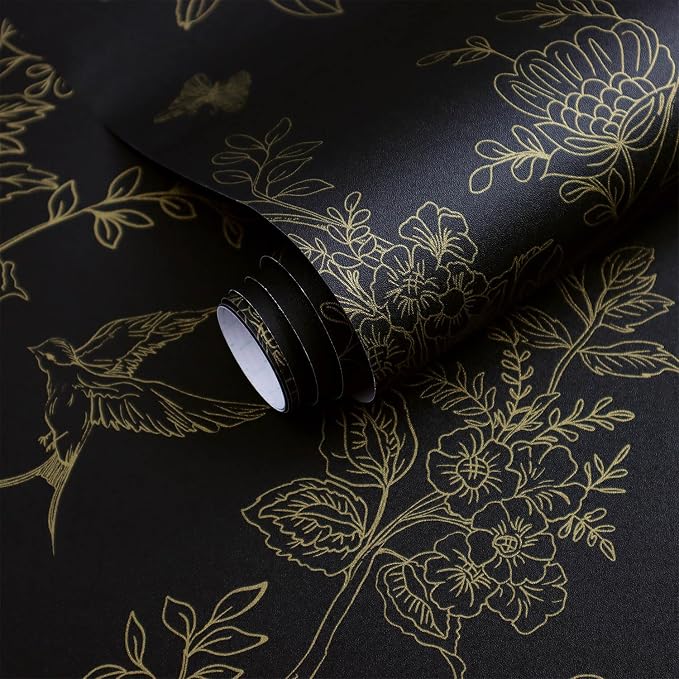 Froluya Black and Gold Wallpaper Peel and Stick Wallpaper 17.7"x393.7" Vintage - Image 6