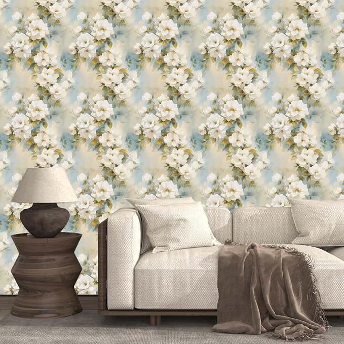 Floral Wallpaper Peel and Stick Vintage Beige Flowers Contact Paper Vinyl - Image 7