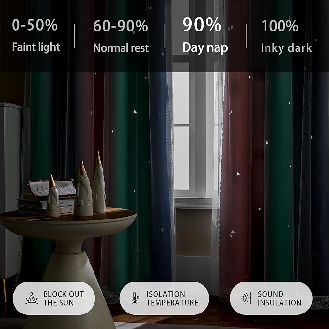 XiDi Pink Grey Curtains for Bedroom, Kids Room Wall Decoration Green Curtain - Image 5