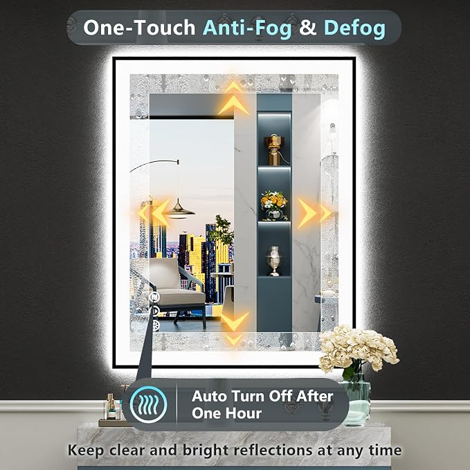28x32 Black Framed LED Bathroom Mirror - Image 6