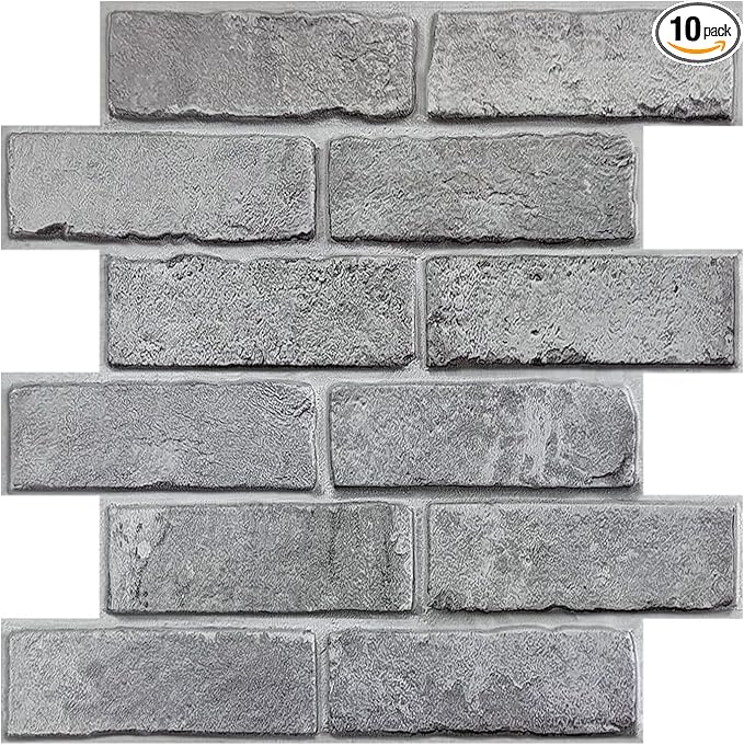 COMSTICKC 3D Gray Brick Wall Panel, Peel and Stick Brick Tiles, Small Size Thin by COMSTICKCDECOR
