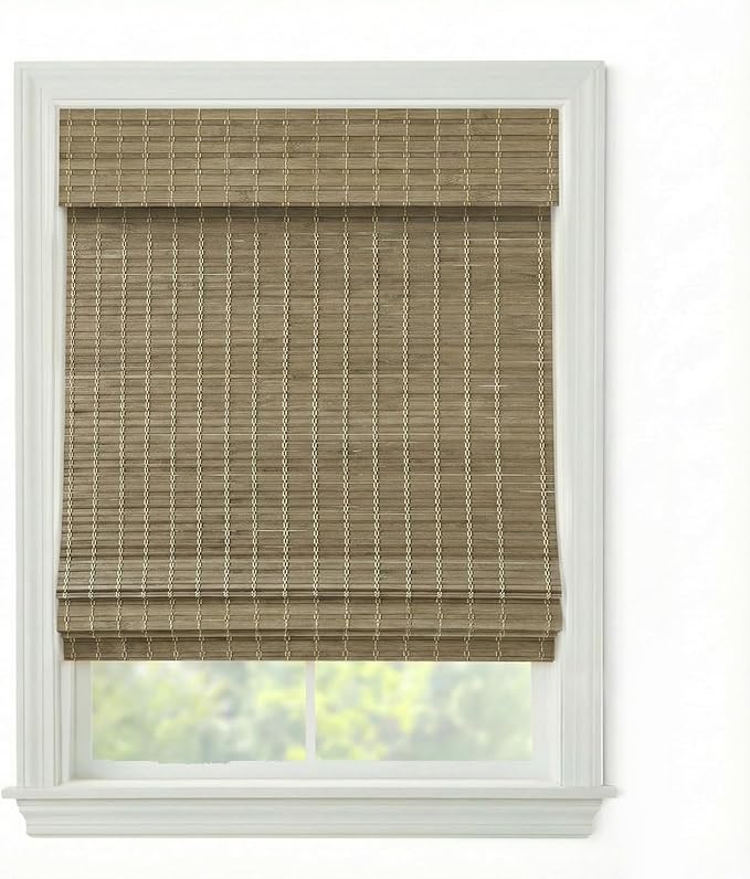 Cordless Woven Wood Roman Shades, 42W x 36H, Eastfield Ash, Sizes 20-72 Wide by FirstRateBlinds