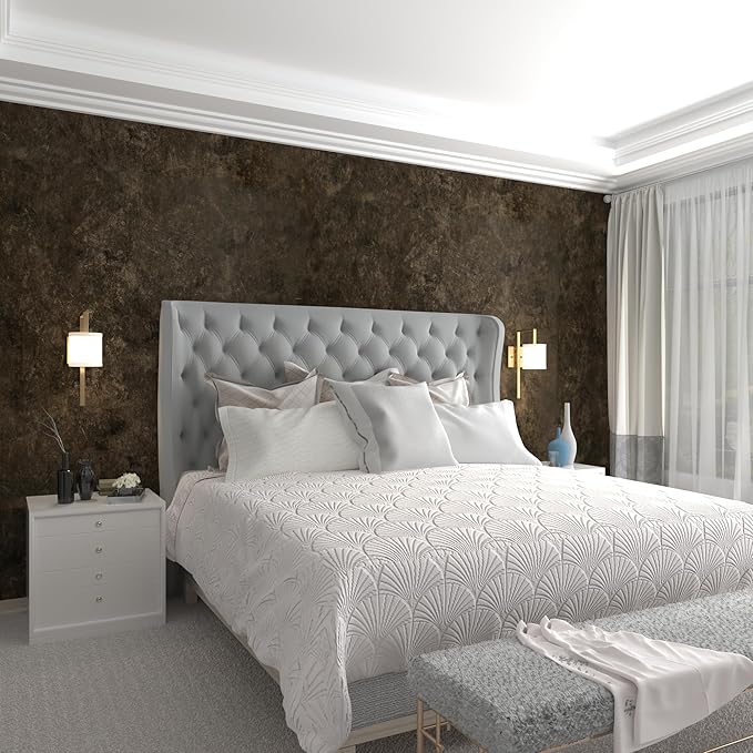 3yecao 48"×197" Big Roll Long Size Dark Brown Tan Grey Concrete Wallpaper Peel by 3YECAO