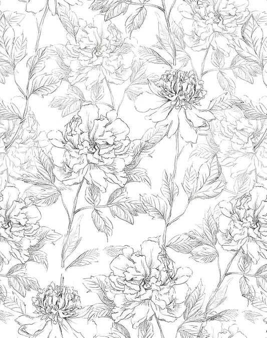 JiffDiff Peel and Stick Wallpaper Black and White Floral Wall Paper 17.3" x by wallpaper