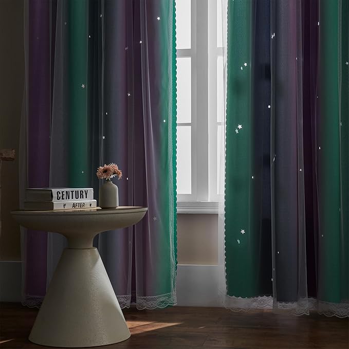 XiDi Curtains for Bedroom Decor, Rainbow Purplgreen grey52/45 - Image 5