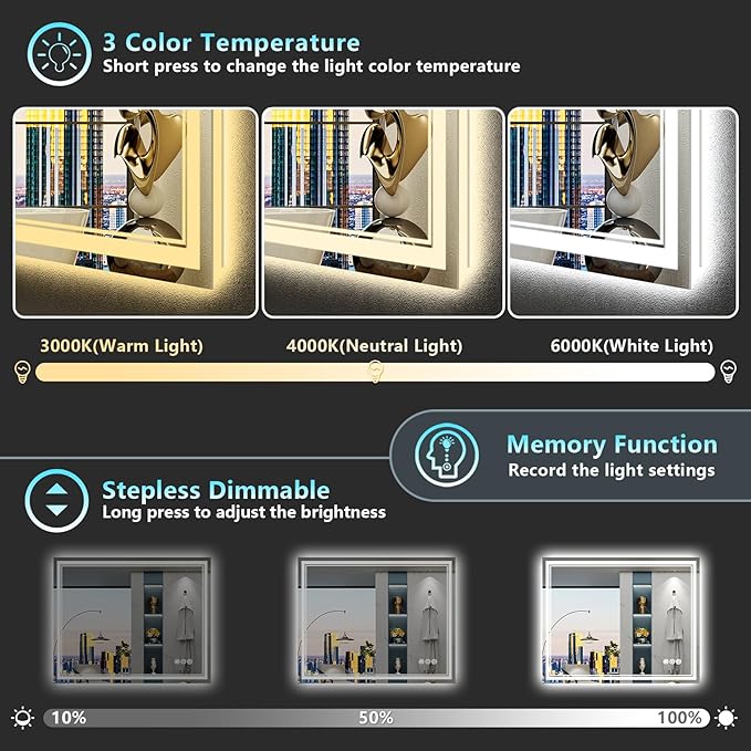 44x32 LED Bathroom Mirror with Lights, Backlit and Front Lit Anti-Fog Lighted - Image 4