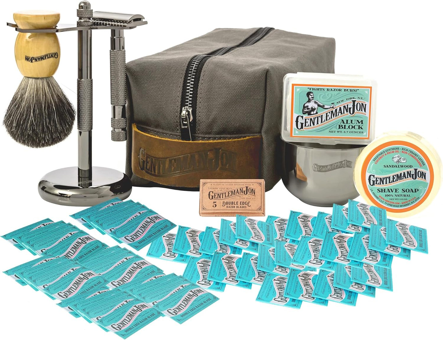 Supreme Shaving Collection - Deluxe Safety Razor Shaving Kit & Extra 50-Pack Platinum Double Edge Razor Blades - Extensive Wet Shave Set for Men - Superior Comfort and Smooth Shaves