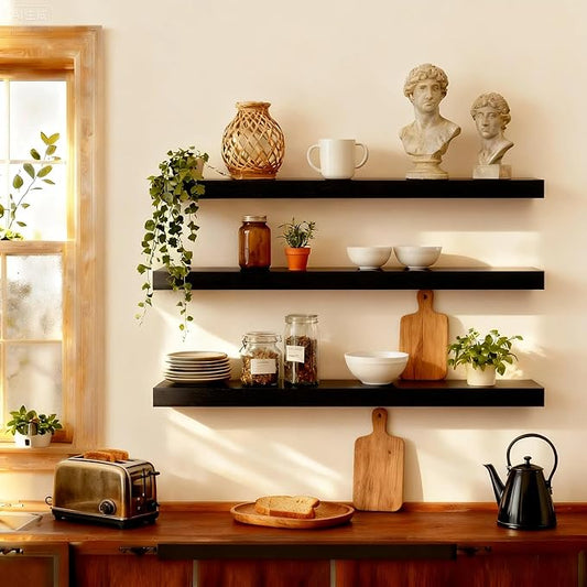 ROGMARS Black Wooden Floating Shelves by 100RealSolidWood