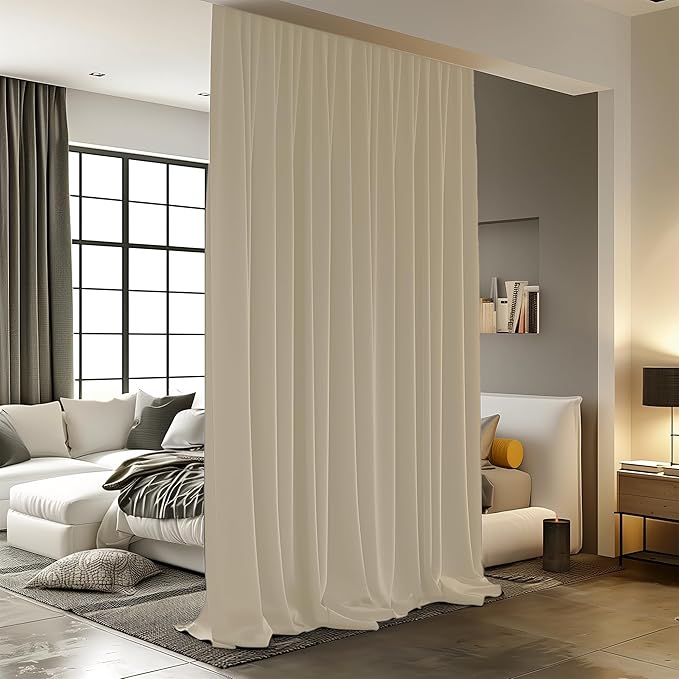 Room Divider Curtains for Ceiling Track Rod, 10 ft Wide x 9 ft Tall, Cream Beige by RoomDarkning