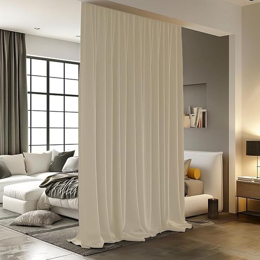 Room Divider Curtains for Ceiling Track Rod, 10 ft Wide x 8 ft Tall, Cream Beige by RoomDarkning