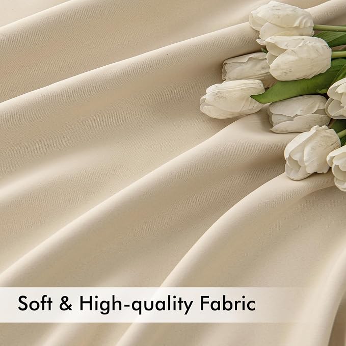 MIULEE Cream Beige Back Tab Light Blocking Curtains 54 Inches Long 2 Panels Set - Image 6
