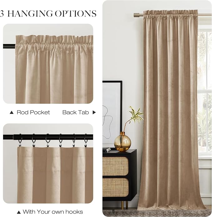 NICETOWN Beige Velvet Curtains 84 inches 2 Panels Set, Thermal Insulated Heavy - Image 5
