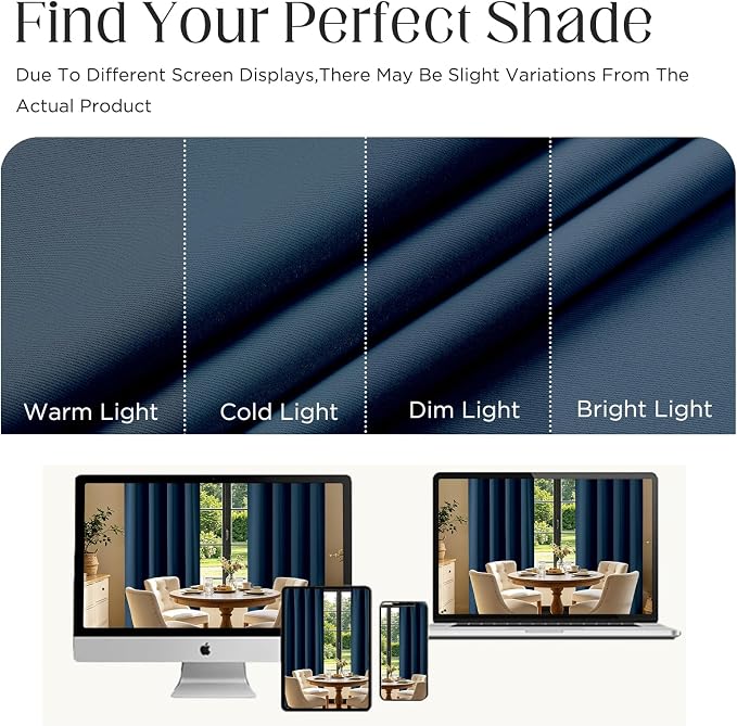 CUCRAF Navy Blue Blackout Curtains 54 inch Length 2 Panels Set, Rod Pocket Room - Image 4