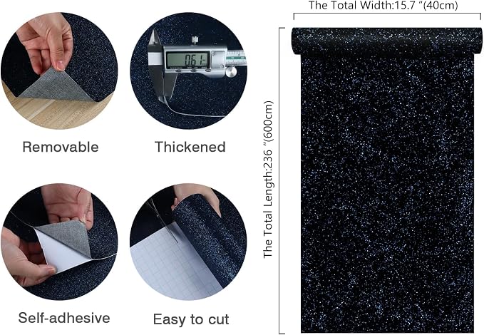 CHIHUT 15.7''x236'' Dark Blue Glitter Contact Paper - Image 2