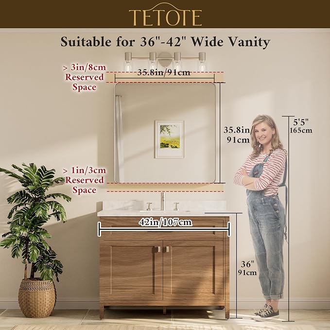 TETOTE Black Framed Mirrors for Bathroom, 36 x 36 Inch Modern Wall Mounted - Image 8