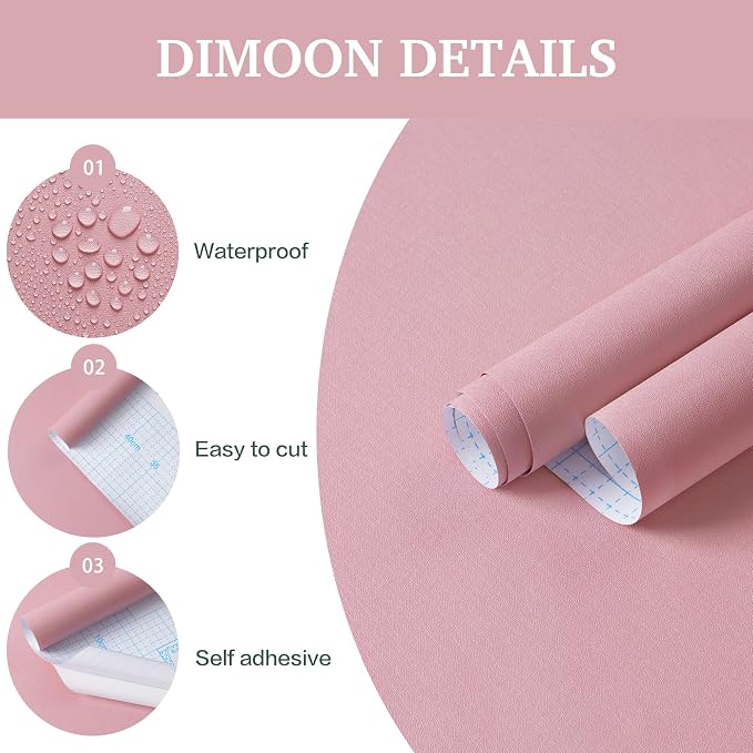 Dimoon 17.7''x236'' Peel and Stick Wallpaper Pink Contact Paper - Image 3