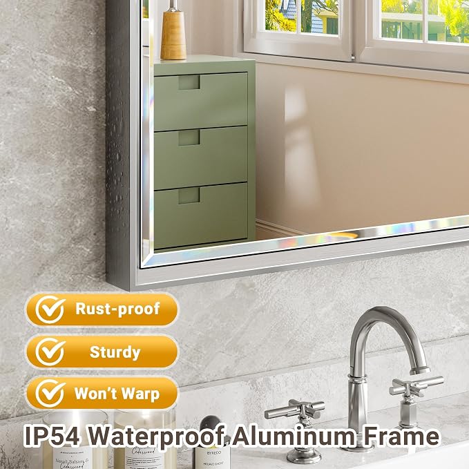 Silver Bathroom Mirror, 24x36 Inch Beveled Vanity Mirror - Image 4