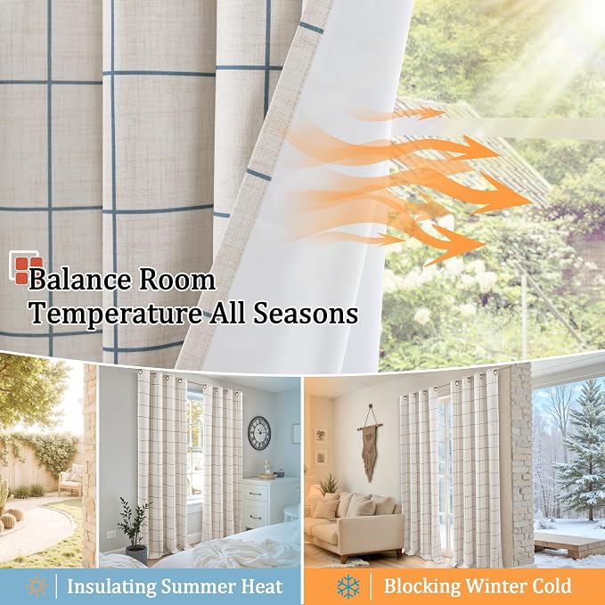 Lajode Navy Blue Plaid Curtains Pattern Printed 90 Inches Long - Image 7