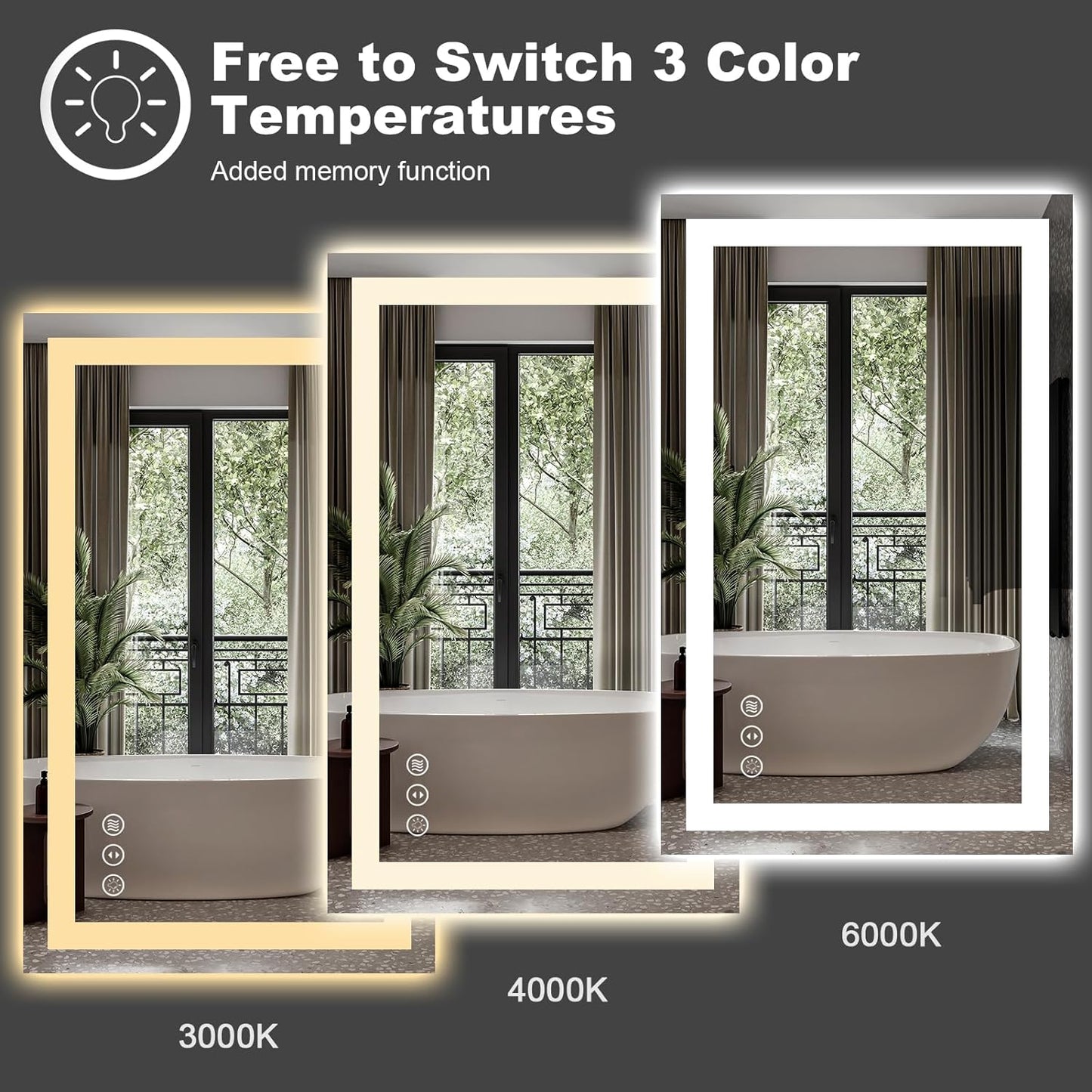 Amorho LED Mirror for Bathroom 36" X30" with Front Light and Backlit, Stepless Dimmable, Anti-Fog, Shatter-Proof, Memory, 3 Colors, Wall Mount (Horizontal/Vertical)