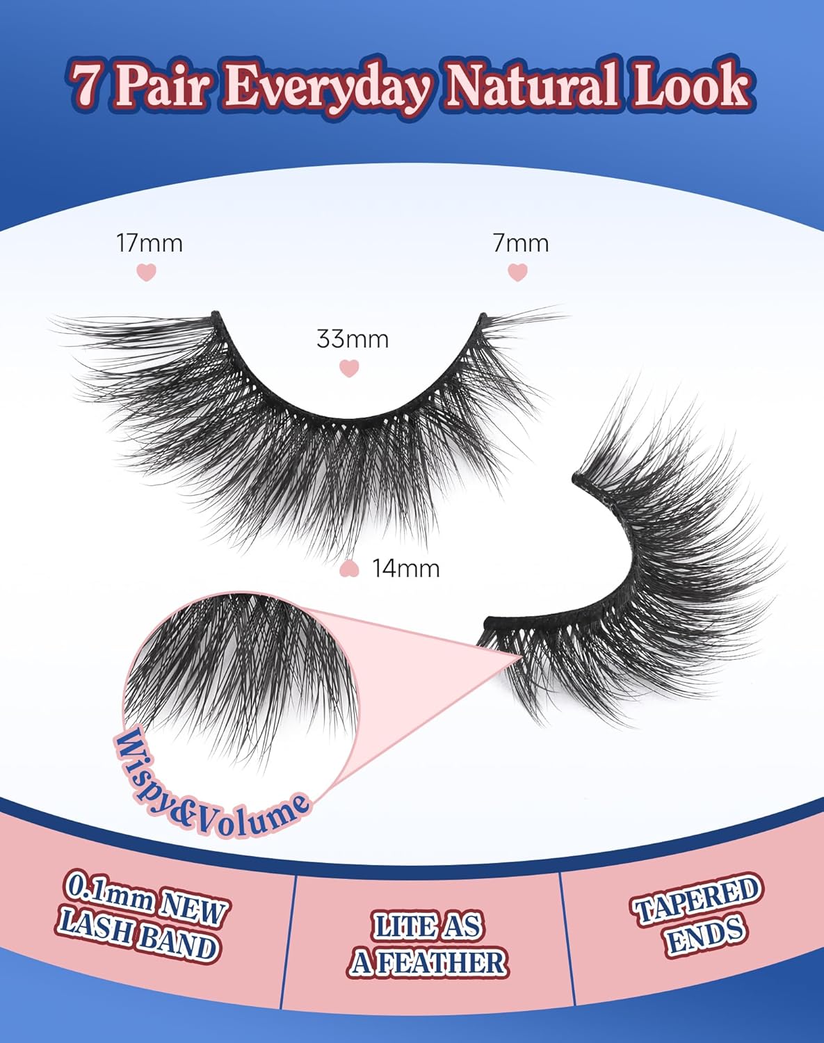 Lashes Cateye Wispy False Eyelashes Volume Flared Mink Eyelash Strip Lashes Soft Cat Eye Lash Natural Pack 7 Pairs Everyday 17MM D74