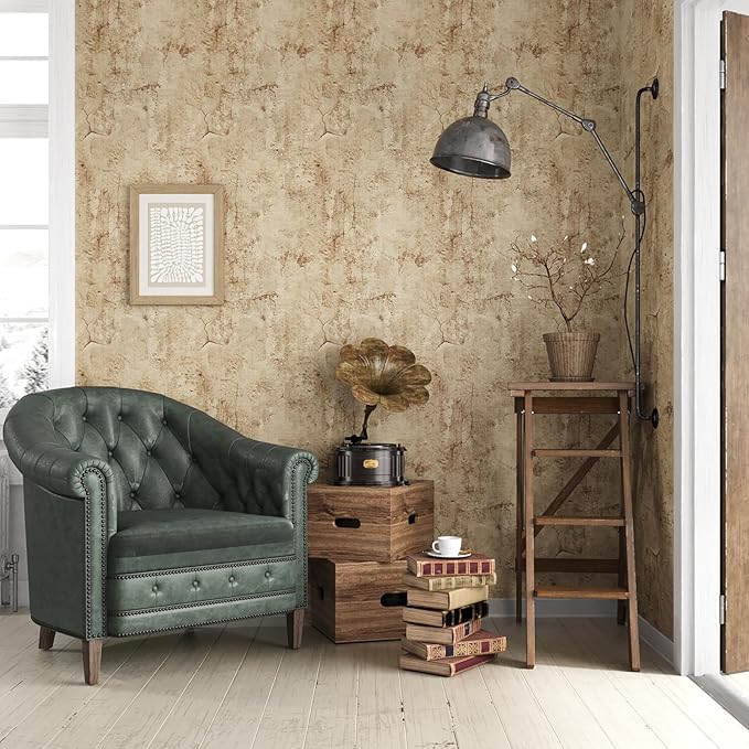 VEELIKE Grunge Cracked Concrete Wallpaper Peel and Stick 118''x32'' Wide Beige - Image 2