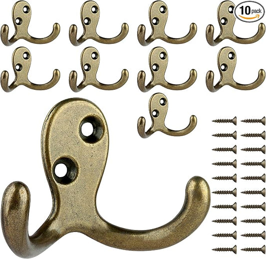 IBosins 10 Pack Heavy Duty Double Prong Coat Hooks Wall Mounted by IBosins