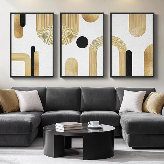 Large Framed Gold Abstract Geometric Wall Art by Cuspin