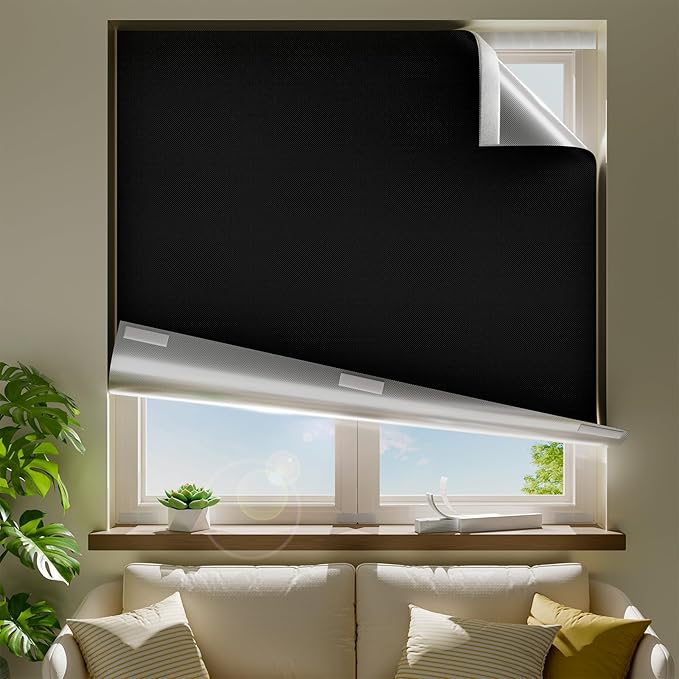 36" W x 60" L 100% Portable Blackout Curtains, Total Darkness No-Drill Black by ZELMINE