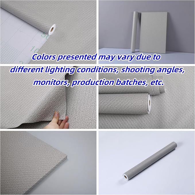 Haimin Fabric Wallpaper Textured Contact Paper Gray Grasscloth Wallpaper Peel - Image 2