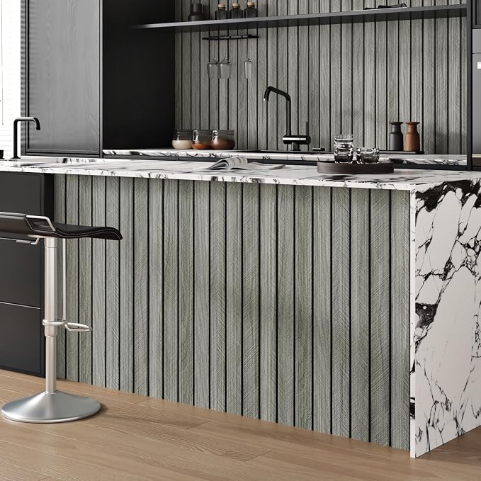 Grey Wood Wall Slat Panels Peel and Stick 3D Fluted Wood Panels - Image 4