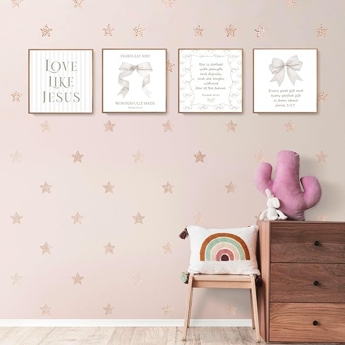 LARTSFRO Coquette Beige Bow Jesus Wall Art Decor Posters, Inspirational Bible - Image 3