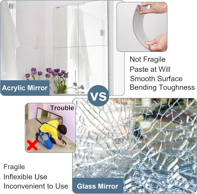 JUNEBRUSHS 8 Pack Self Adhesive Acrylic Mirror, 6X 9 Inch Mirror Tiles - Image 4