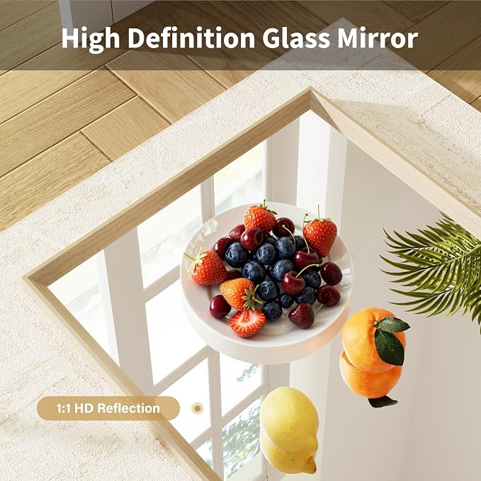 Oak Wood Effect Framed Wall Mirror, 36x36 Rectangle Mirror, Anti-desilvering - Image 7