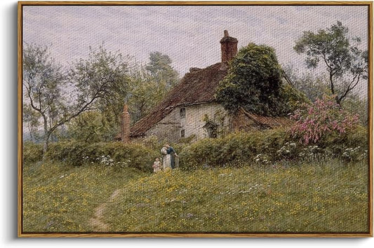 InSimSea Framed Canvas Wall Art Vintage Decor, Old Cottages Countryside Large by InSimSeaArt