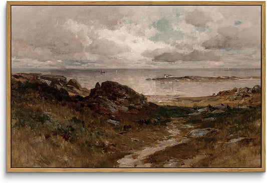 InSimSea Framed Canvas Wall Art Vintage Decor, Seaside Path Wilderness by InSimSeaArt