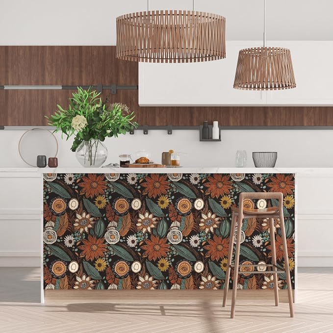 Laatse Boho Wallpaper Peel and Stick, Vintage Floral Contact Paper 17.5" x - Image 7