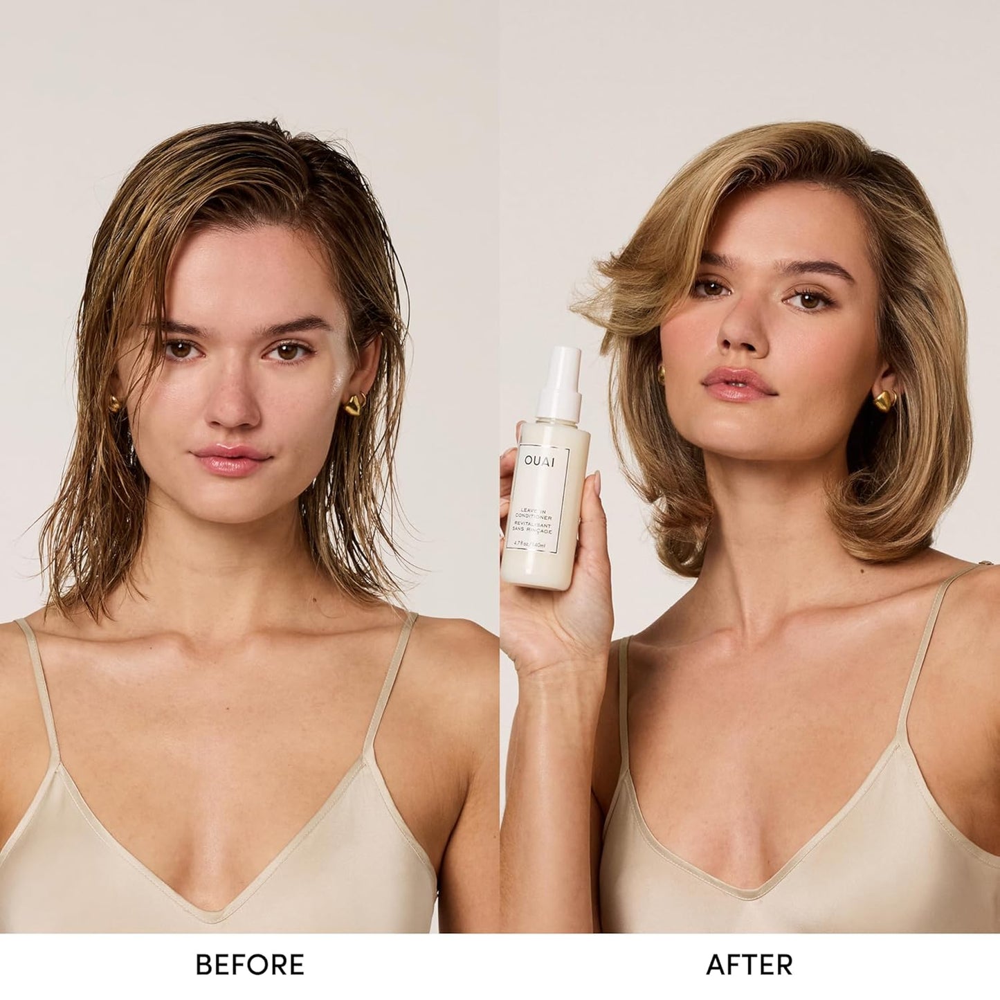 OUAI Full Size Leave In Conditioner & Deluxe Size Wave Spray Bundle - Hair Styling Products for Frizz Control, Volume, Texture & Added Shine (2 Count)