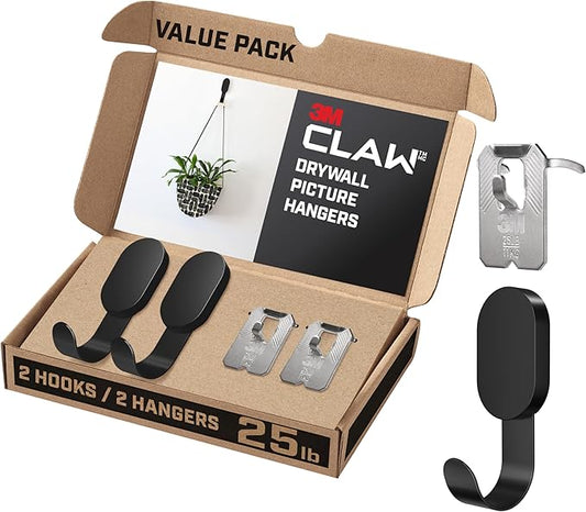 3M CLAW 25 lb. 2 Drywall Black Hooks & 2 Extra Picture Hangers, Heavyweight by 3MCLAW%E2%84%A2