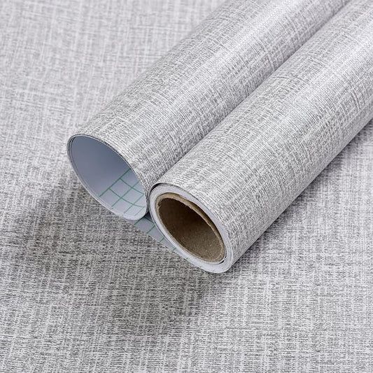Yancorp 32.8ft Gray Textured Fabric Wallpaper Faux Grasscloth Peel and Stick by YancorpHomeDecor