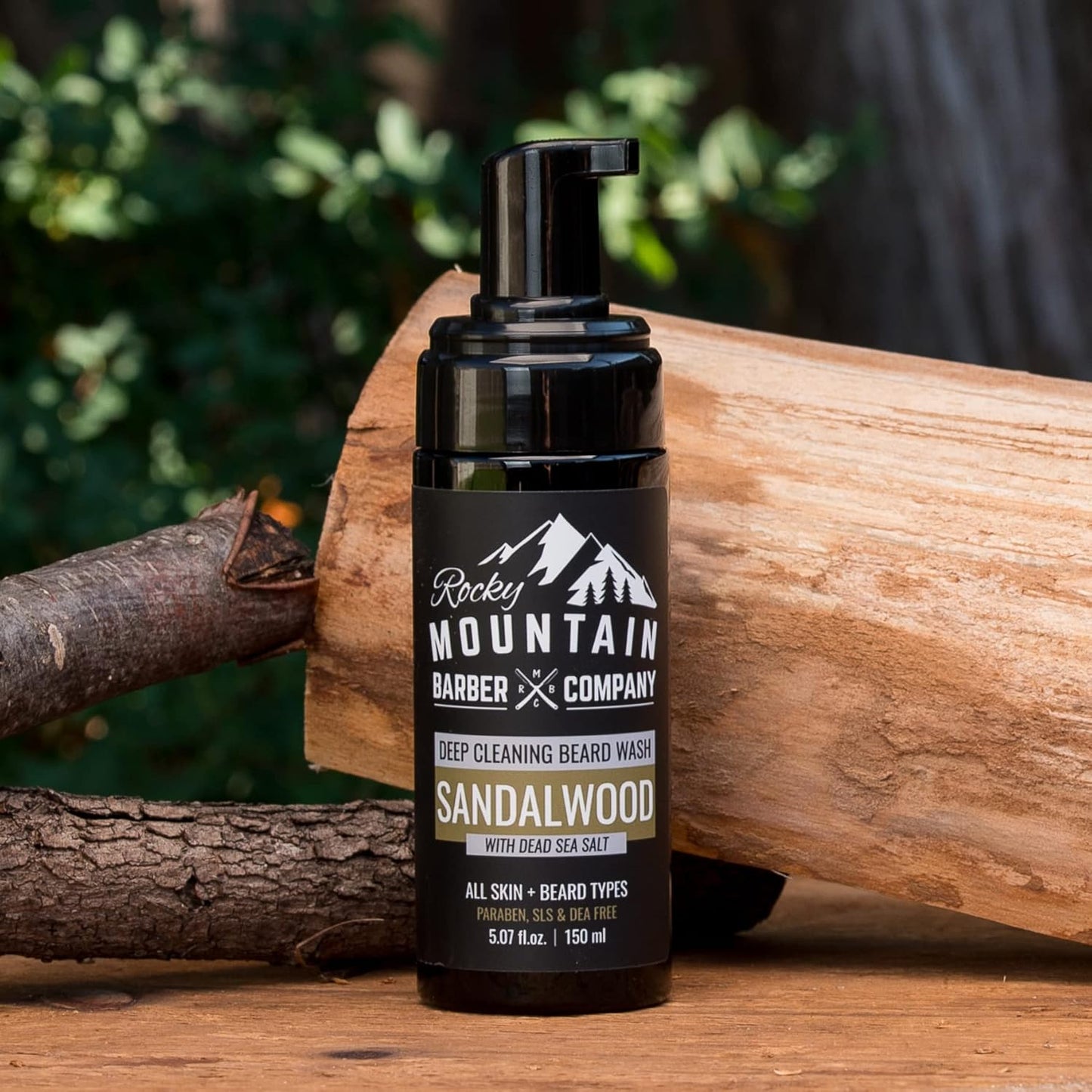 Rocky Mountain Barber Company Foaming Sandalwood Beard Wash – With Sandalwood Essential Oil, Vitamin B5 & Dead Sea Salt - 5 oz