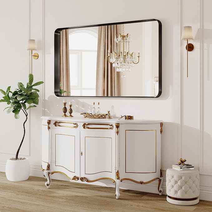 48X30 Inch Black Metal Framed Bathroom Mirror - Image 7
