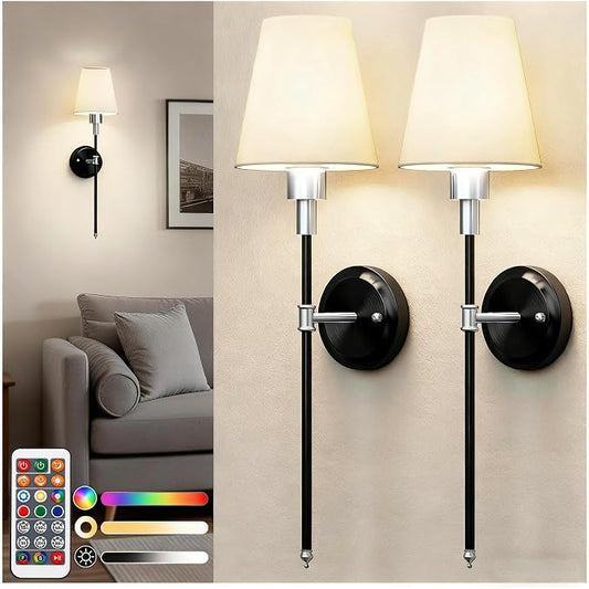 DORESshop Battery Operated Wall Sconce Set of 2, Wireless Wall Light Easy to by DORESshop
