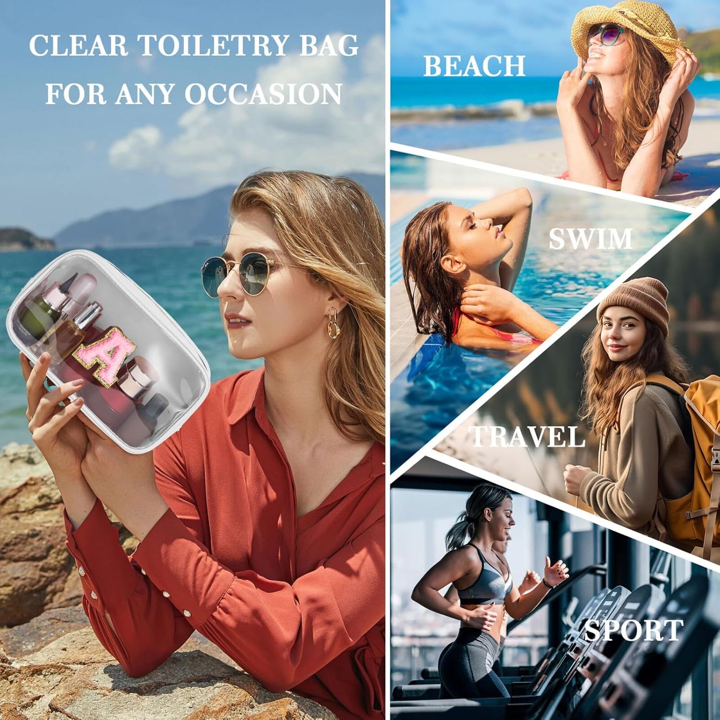 YOOLIFE Initial Make Up Bag Travel Toiletry Bag, Clear Makeup Bag Preppy Cosmetic Bag Clear Makeup Bags With Zipper Girlfriend Teacher 6 Year Old Girl Gifts Daughter Gifts Swim Gifts For Girls White N