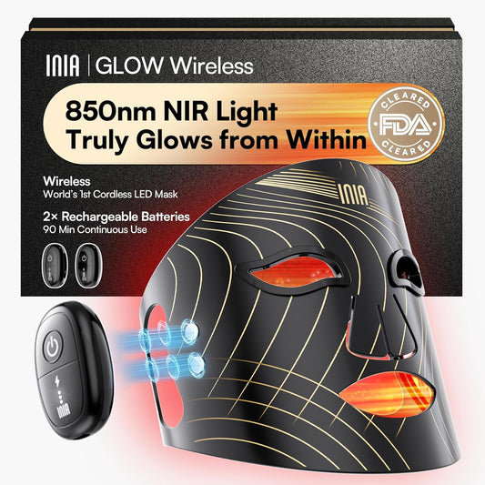 INIA Red Light Therapy Mask for Face, Glow Wireless LED Face Mask Light Therapy with Near-Infrared Red Light (NIR), Rechargeable and Ergonomic Design for Home & Travel