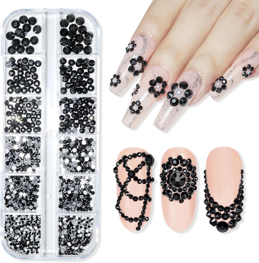 Makartt, 1110 Pcs Rhinestones Set, Black, Round, Multi-Size, Glass or Crystal, for DIY Crafts, Nail Art Supplies Accessories, Christmas Gift