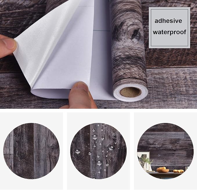 WENMER 17.71" x 197" Grey Wood Peel and Stick Wallpaper - Image 6