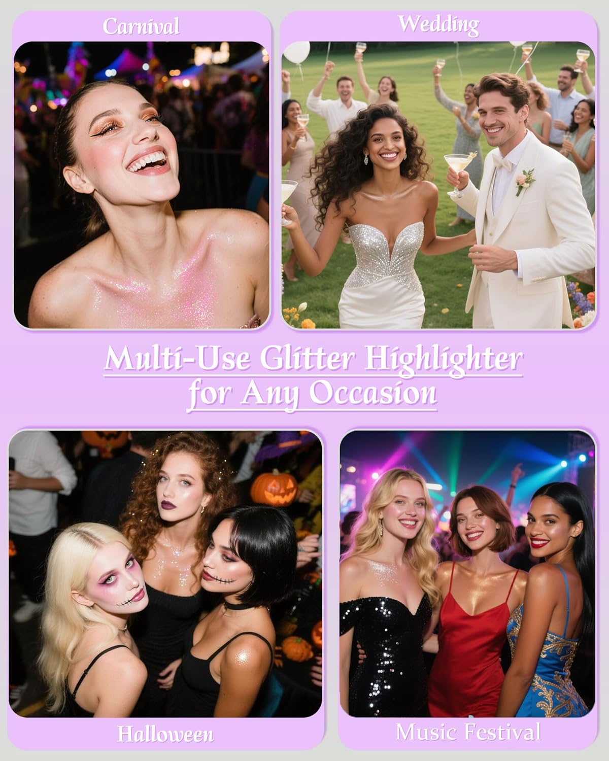 Highlighter Powder with Brush | 3D Contouring & Radiant Glow for Face, Body & Hair | Pearlescent Shimmer, Long-Lasting & Buildable Coverage | Women's Makeup for Daily & Special Occasions