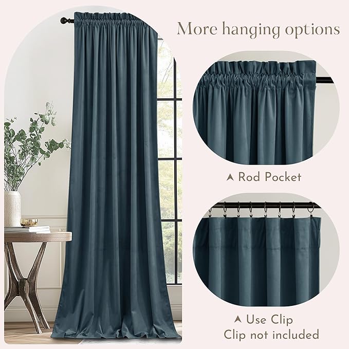 NICETOWN Slate Blue Blackout Velvet Curtains - Image 5